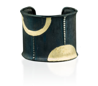 Arena Iconic Half Moon Cuff in blackened metal, front view