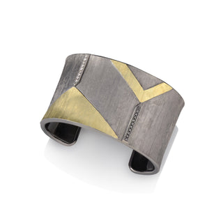 Arena Geometric Shape Blackened Metal & Gold Cuff Bracelet