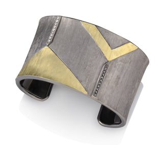 Arena Geometric Shape Blackened Metal & Gold Cuff Bracelet alternate angle