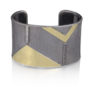 Arena Geometric Shape Blackened Metal & Gold Cuff Bracelet, front view