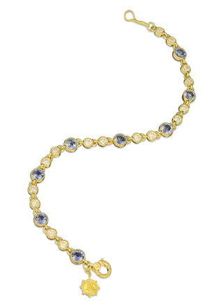 Seaside Sapphire & Diamond Bezel Bracelet in 18kt yellow gold, front view