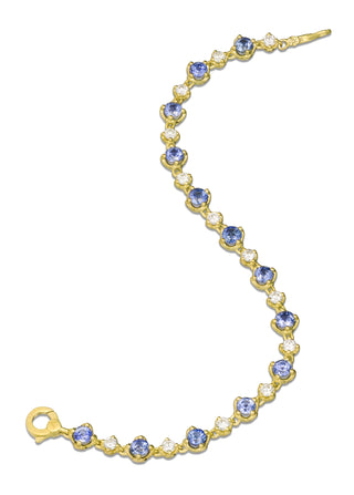 Seaside Sapphire & Diamond Line Bracelet in 18kt yellow gold with 4mm sapphires, front view