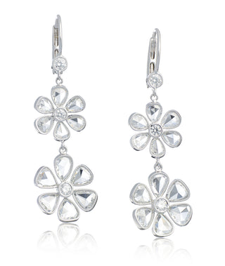 Signatures Fleurette Rose-Cut Diamond Drop Earrings in platinum, front view