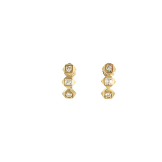 Interstellar geometric diamond stud earrings in 18kt yellow gold by John Apel, front view