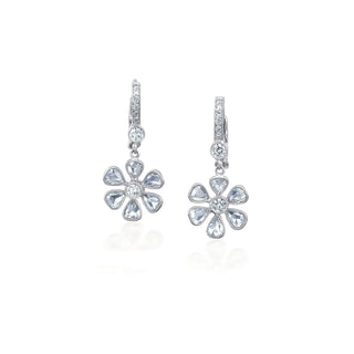 Fleurette Diamond Flower Drop Earrings in platinum, alternate view – John Apel fine jewelry