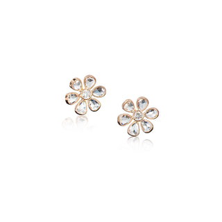 Fleurette Rose-Cut Diamond Flower Stud Earrings in 18kt rose gold, alternate view – John Apel