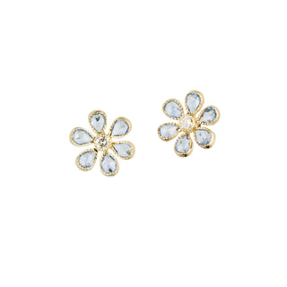 Fleurette Blue Sapphire & Diamond Flower Stud Earrings in 18kt yellow gold – John Apel