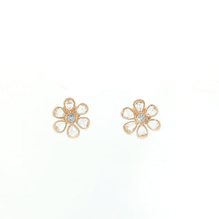 Fleurette Rose-Cut Diamond Flower Stud Earrings in 18kt rose gold, front view – John Apel