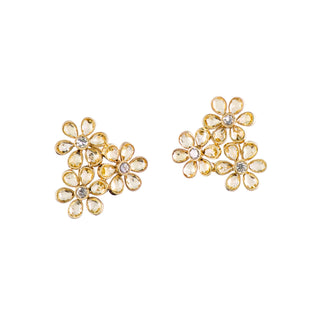 Fleurette Three-Flower Diamond Stud Earrings in 18kt yellow gold – John Apel fine jewelry