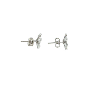 Fleurette Rose-Cut Diamond Flower Stud Earrings in platinum, side view – John Apel