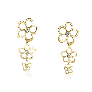 Zahara Triple Flower Earrings with Diamond Center Stones