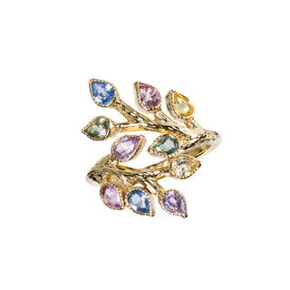 Seaside Multicolor Sapphire Tree branch Bypass Ring