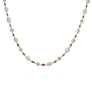 Reina Moonstone & Ruby Double Milgrain Bezel Chain Necklace