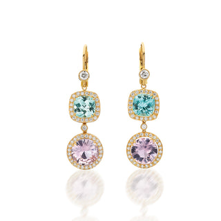 Gardenia Tourmaline & Diamond Halo Drop Earrings