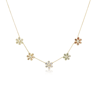 Signatures Fleurette 5-Flower Necklace with multi-color sapphires in 18kt yellow gold – John Apel