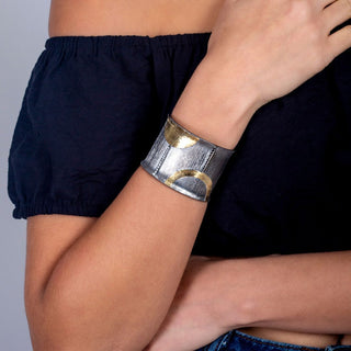 Arena Iconic Half Moon Gold & Diamond Medium Cuff