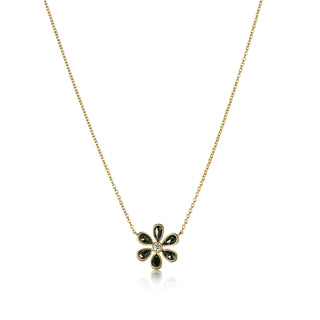 Signature Fleurette Single Flower Necklace with black diamond in 18kt yellow gold – John Apel