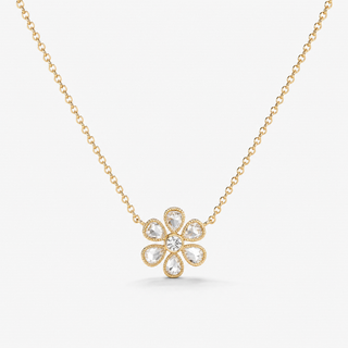 Signature Fleurette Single Flower Necklace with rose-cut diamond in 18kt yellow gold – John Apel