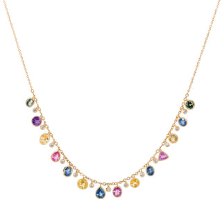 Shimmers Multi-Sapphire & Diamond Bezel Drop Necklace in 18kt yellow gold – John Apel