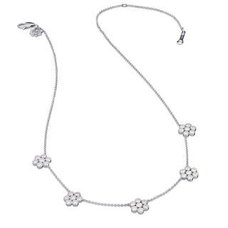 Signatures Rounded Fleurettes Diamond Necklace in platinum, flat lay – John Apel