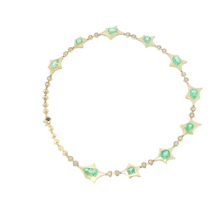 John Apel Interstellar emerald and diamond 18kt gold necklace, angled view