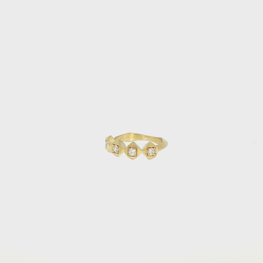 Video of the John Apel Interstellar geometric diamond stack ring in 18kt yellow gold