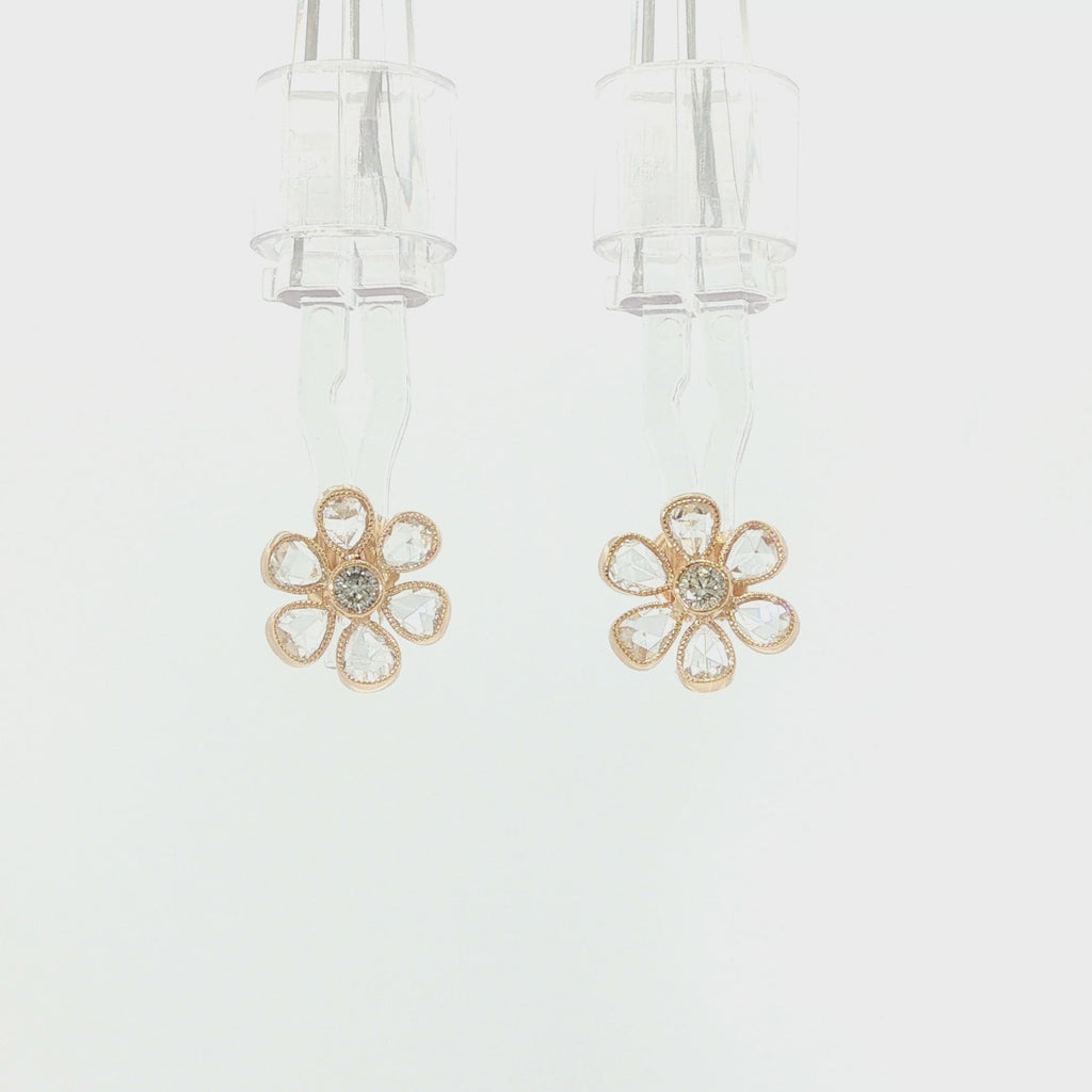 Video of John Apel Signature Fleurette rose-cut diamond flower stud earrings in 18kt rose gold