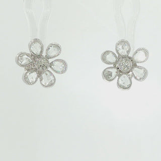 Video of John Apel Signature Fleurette rose-cut diamond flower stud earrings in platinum